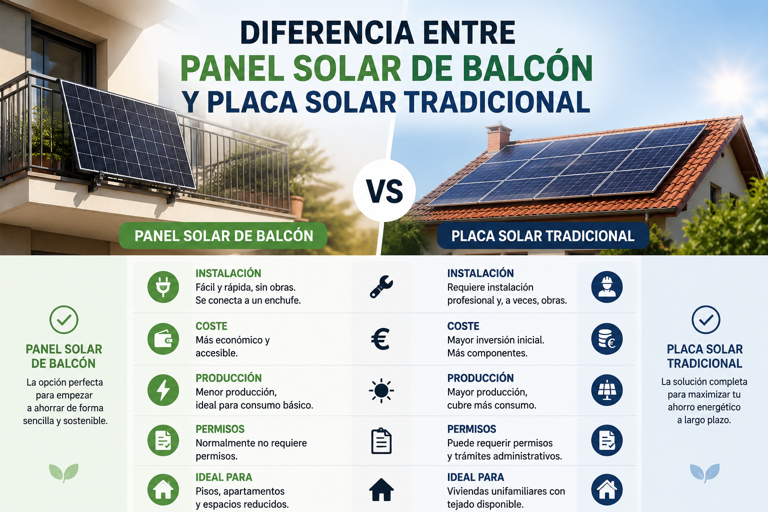 Diferencia entre panel solar de balcón y placa solar tradicional